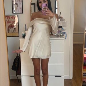 Reformation Cream Off Shoulder Silk Mini